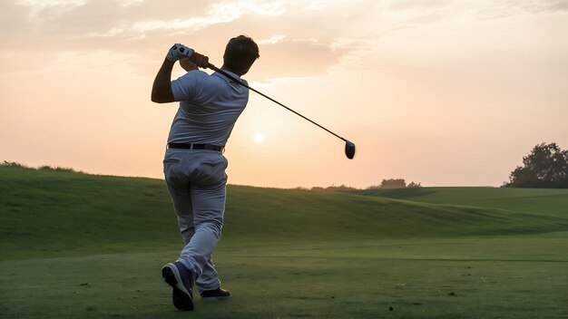 Back view of man playing golf on the field