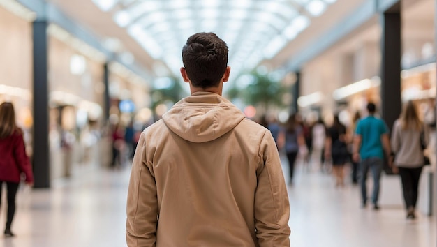 back view a man stand in the mall