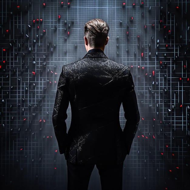 back view of man in suit the matrix style