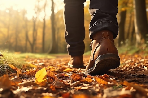 가을 공원을 산책하는 남자의 뒷모습 제너레이티브 AI