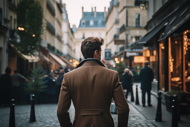 back view man walking through paris travel man with landscape travel blog