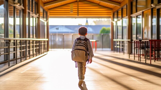 写真 教室にバックパックを持った男子生徒の背面図 学校のコンセプトに戻る