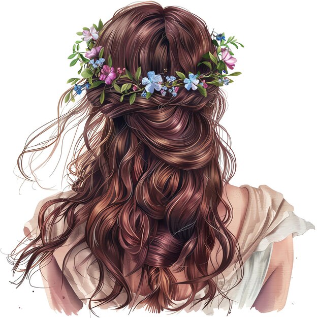 Back view oh girl hair with floral spring wreath summer simple living