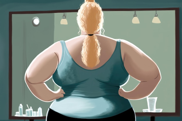 Задний вид женщины с избыточным весом с потерей веса