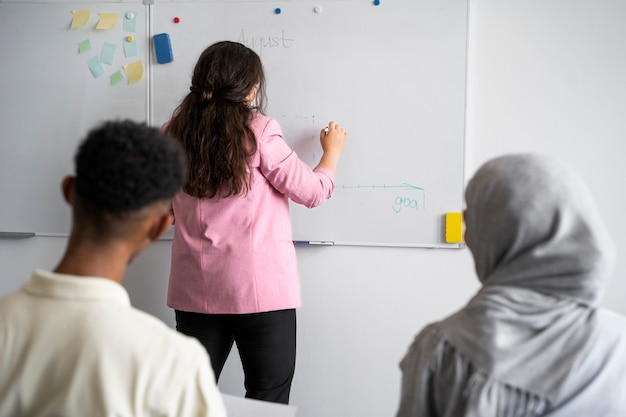 Vista posteriore persone alla riunione di lavoro