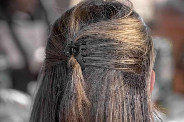 Back view of a simple female hairstyle Hair dye Simple female hairstyle Collected hair