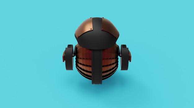 Back view of small robot with color background