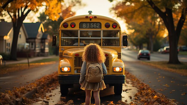 Vista posteriore di due bambini piccoli con gli zaini che vanno a scuola back to school concept generative ai