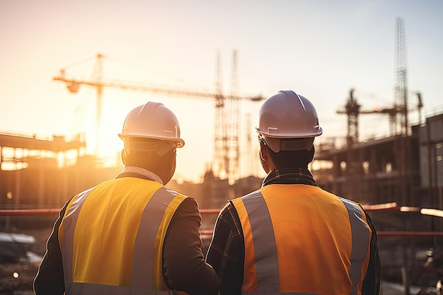 Back view of two people at a construction site Generative AI