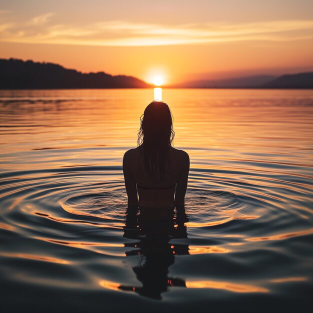 Foto vista posteriore di una donna seduta in acqua