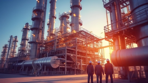 Back view of a worker in the oil refinery