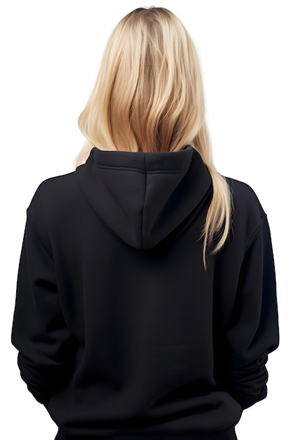 Back view of young girl wearing black hoodie