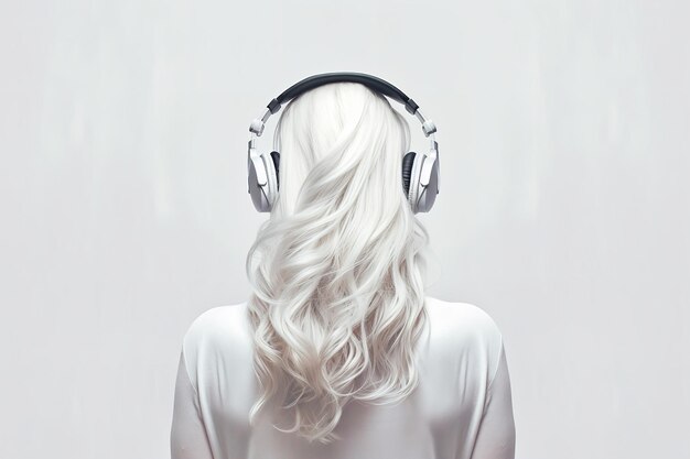 Photo back of a woman listening to music