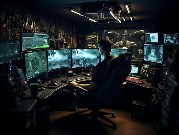 Фоновый режим Battlestation Command Center Room Multiple Monitors Gaming P for Content Creator Stream