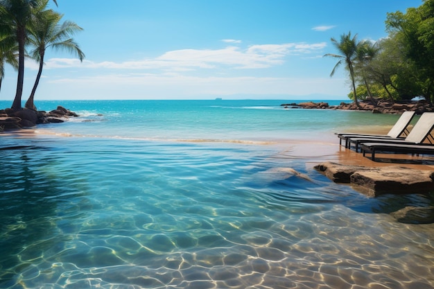 The backdrop of a beautiful sea complements a relaxing vacation sky