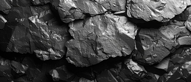 Backdrop of black and white Copy space Stone grunge background Mountain texture Closeup Web banner Panoramic Volumetric rock texture