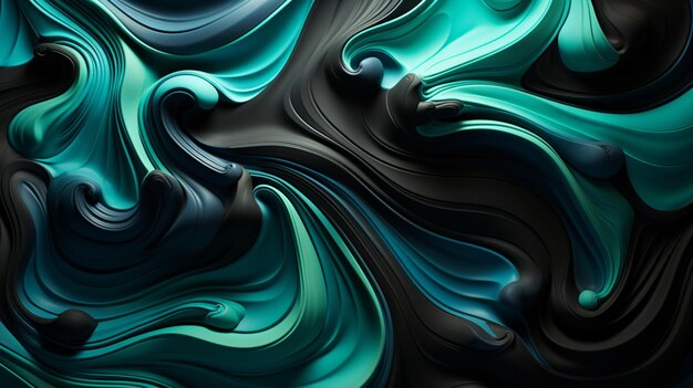 Photo a backdrop of black with swirls of green and blue
