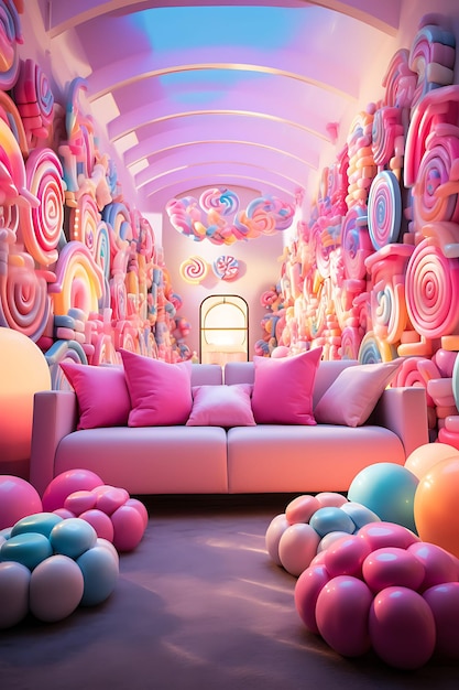 Backdrop of Candy Crush Room Vibrant Candy Color Theme Giant Candy Props for Content Creator Stream