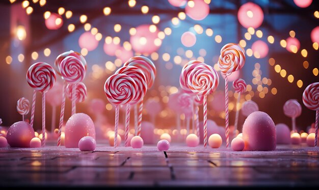 Backdrop of Candyland Backdrop Lollipop Cupcake Candy Cane Sugary Pink T for Content Creator Stream