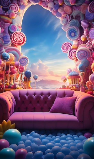 Backdrop of Candyland Gaming Wonderland Rainbow Color Theme Giant Lollip for Content Creator Stream