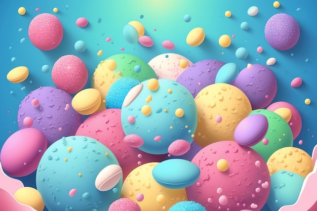 Backdrop of colorful bubbly bath bombs