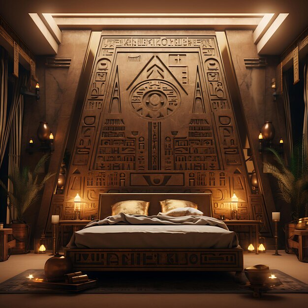 Backdrop of Egyptian Pyramid Room Hieroglyphic Wall Murals Ankh Symbols for Content Creator Stream