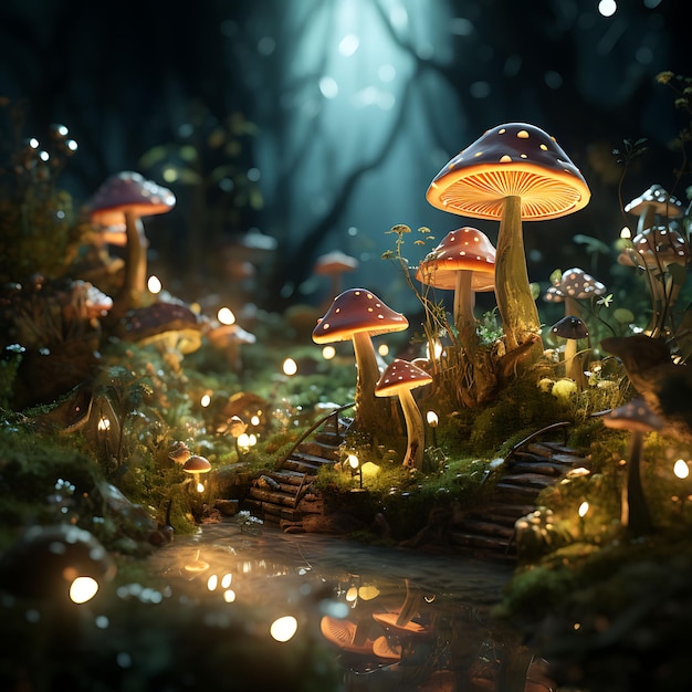 Backdrop of Fairy Tale Forest Backdrop Mushrooms Woodland Creatures Figu for Content Creator Stream