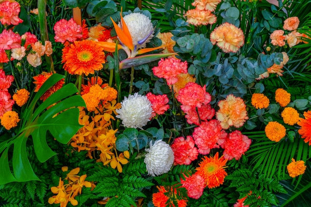 Foto disposizione dei fiori sullo sfondo per cerimonia ed evento