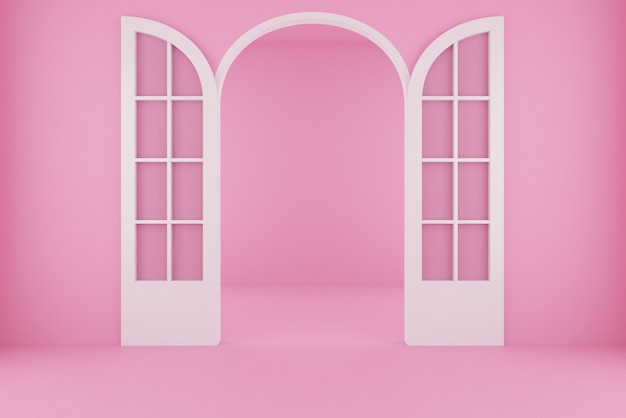 Backdrop for pink room with open door. 3d rendering