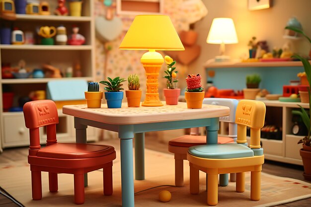 Backdrop of Playroom Play Doh Pizza Parlour Craft Table Toy Bin Storage for Content Creator Stream