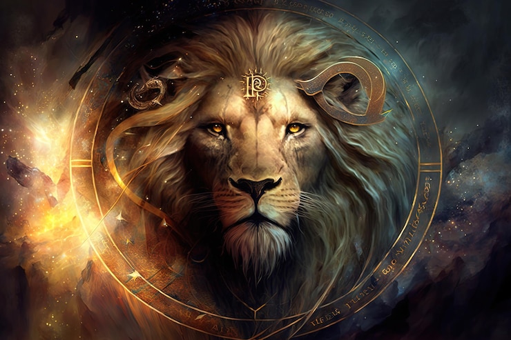 Photo backdrop of sacred zodiac leo symbols astrology alchemy magic sorcery and fortune telling generative ai digital painting zodiac sign leo on the starry sky close up
