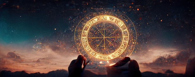 Backdrop of sacred zodiac symbols astrology alchemy magic sorcery and fortune telling AIgenerated digital painting