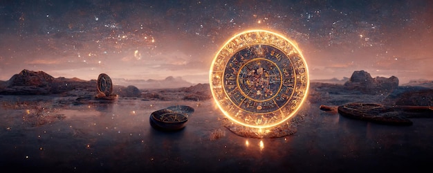 Backdrop of sacred zodiac symbols astrology alchemy magic sorcery and fortune telling AIgenerated digital painting