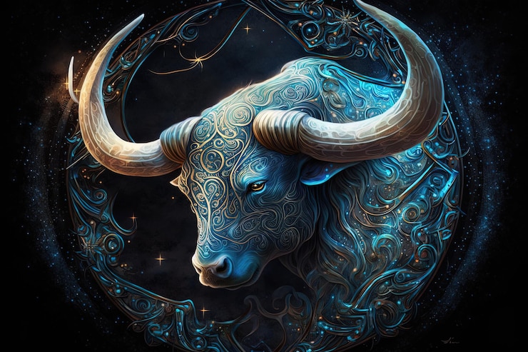 Photo backdrop of sacred zodiac taurus symbols astrology alchemy magic sorcery and fortune telling generative ai digital painting zodiac sign taurus on the starry sky close up