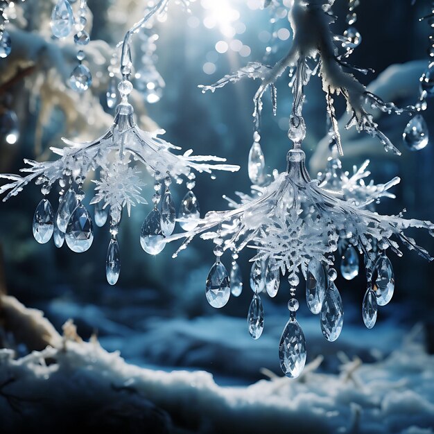 Backdrop of snowflakes icicles snow covered pine trees enchanted table l for content creator stream