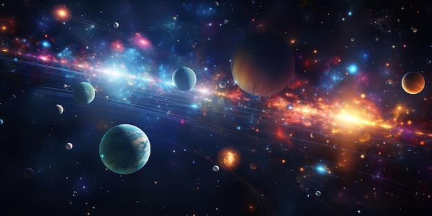 惑星や星のある太陽系の背景 Generative Ai
