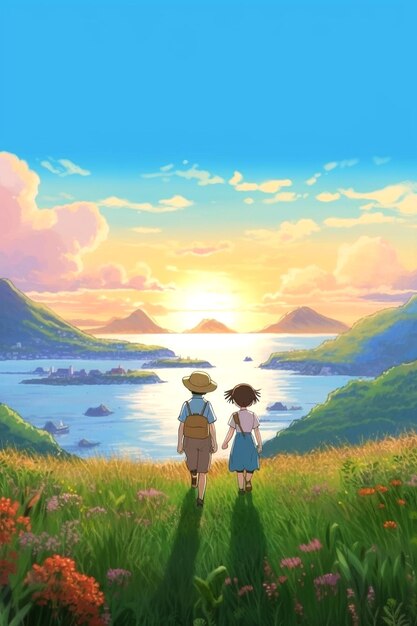 Backdrop style reminiscent of ghibli studio