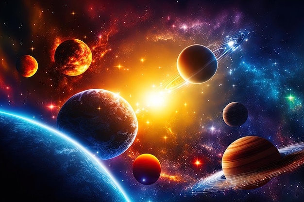 Backdrop of the sun and planets in space