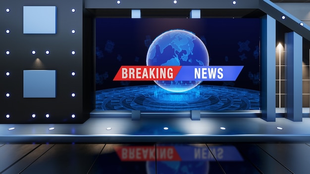 Photo backdrop for tv shows tv on wall3d virtual news studio background 3d rendering