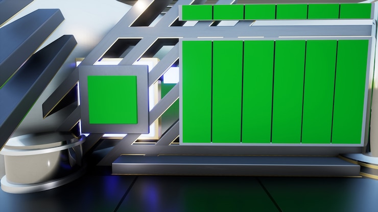 Photo backdrop for tv shows tv on wall3d virtual news studio background 3d rendering