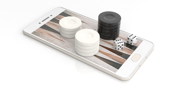 Backgammon chips on a smartphone 3d illustration