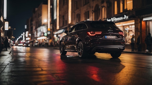 backgrond of a car on the streets of a city illuminated at night