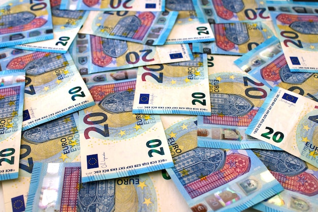 Photo background of 20 euro banknotes beautifully laid out