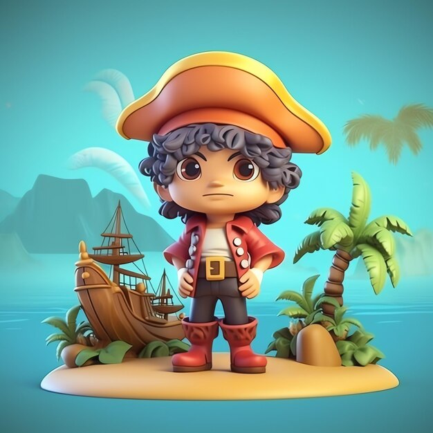 background 3d kids pirate style with small island design cute and adorable illustration