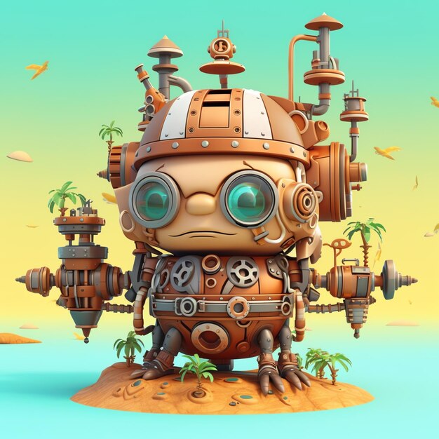 background 3d kids steampunk style small island design cute and adorable illustration