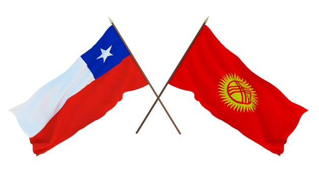 Background 3D render for designers illustrators National Independence Day Flags Chily and Kyrgyzstan