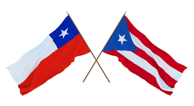 Background 3D render for designers illustrators National Independence Day Flags Chily and PuertoRico