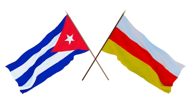 Foto rendering 3d di sfondo per disegnatori illustratori bandiere del giorno dell'indipendenza nazionale cuba e ossezia meridionale