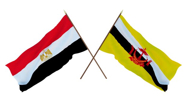 Background 3D render for designers illustrators National Independence Day Flags Egypt and Brunei