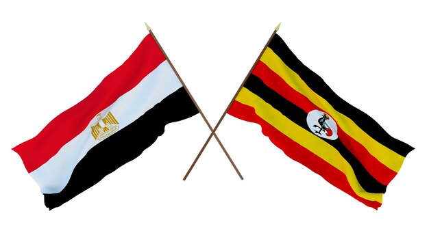 Background 3D render for designers illustrators National Independence Day Flags Egypt and Uganda